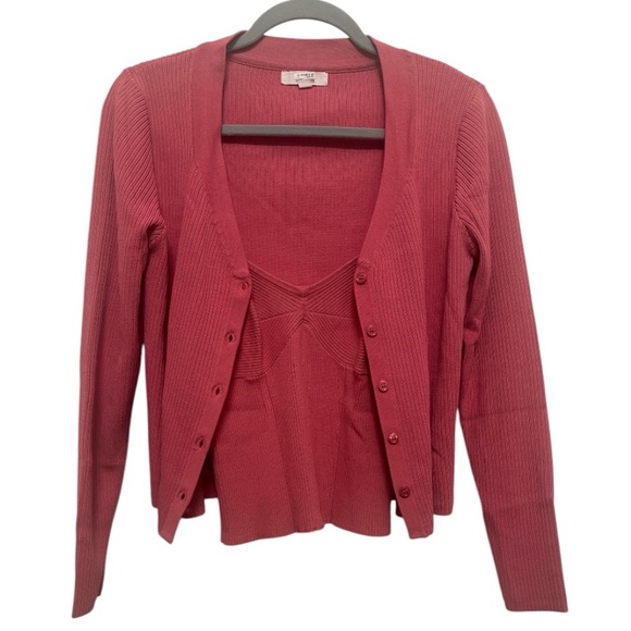 BB DAKOTA Madden fitted tank cardigan sweater set deep lipstick pink size small - Picture 6 of 14
